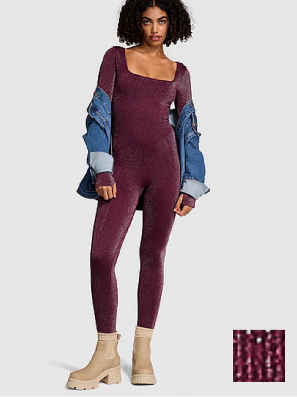 NWT Victoria’s Secret Pink Burgundy Long Sleeve metallic Jumpsuit Sizes XS & S